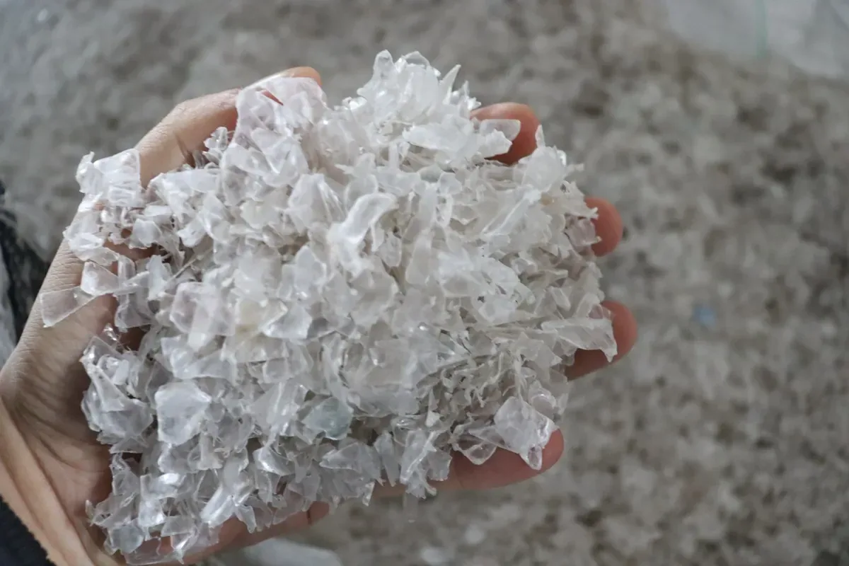 Clean PET flakes after hot washing and separation