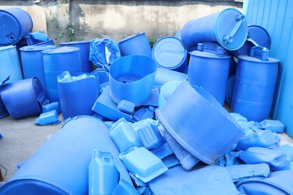 Blue HDPE drums and containers for rigid plastic recycling