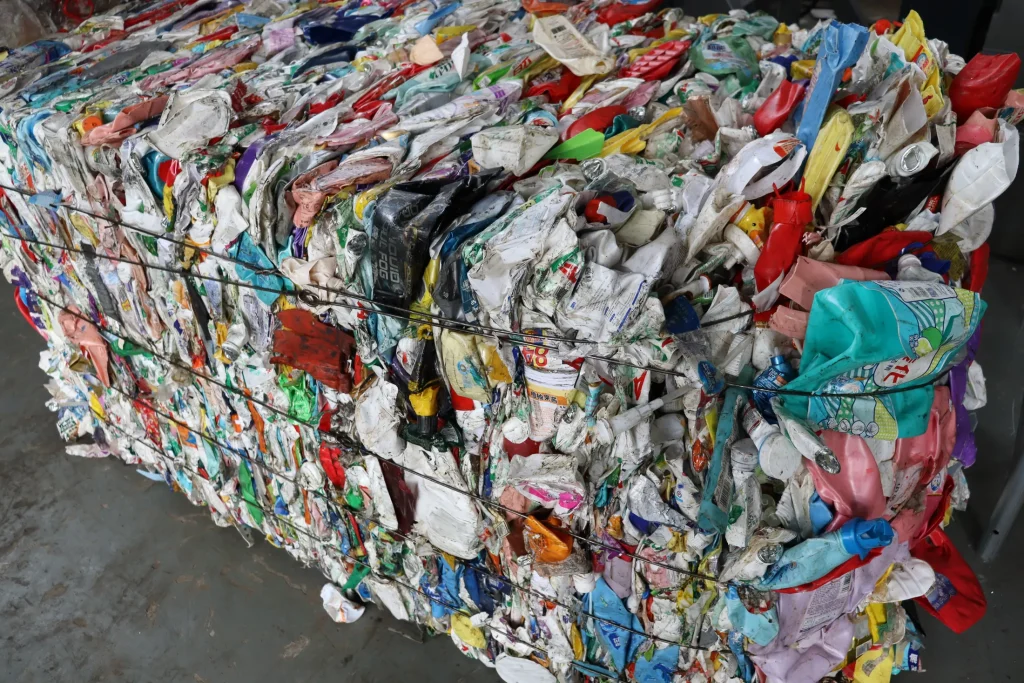 HDPE PP bottle bales at the recycling plant