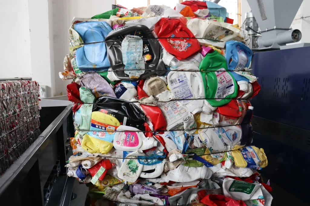 Compressed HDPE PP bottle bale close up