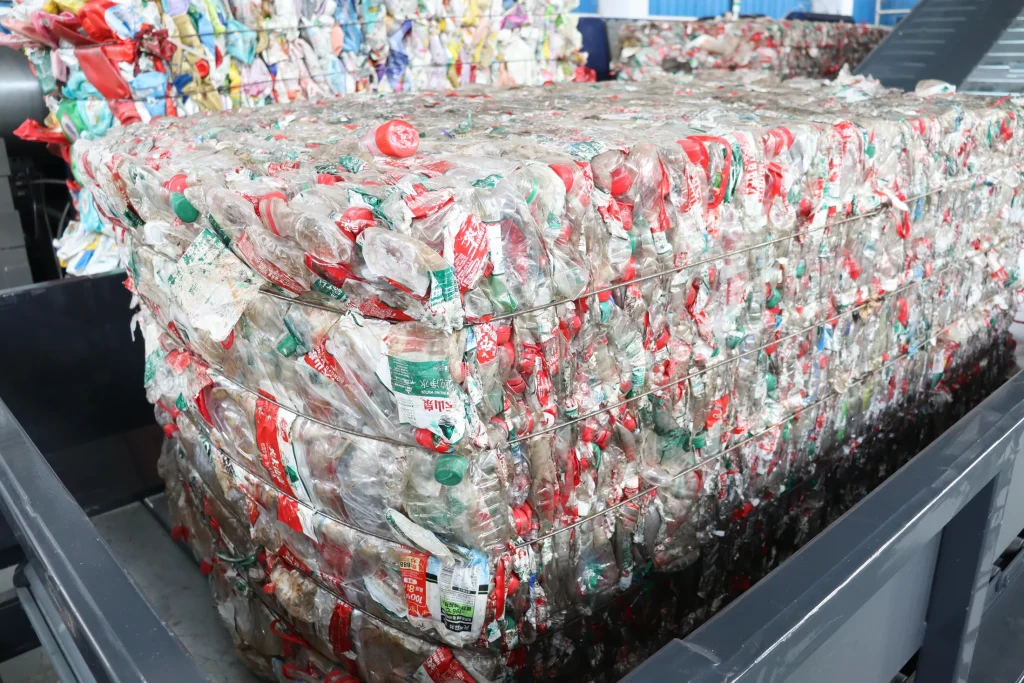 PET bottle bales before washing and recycling