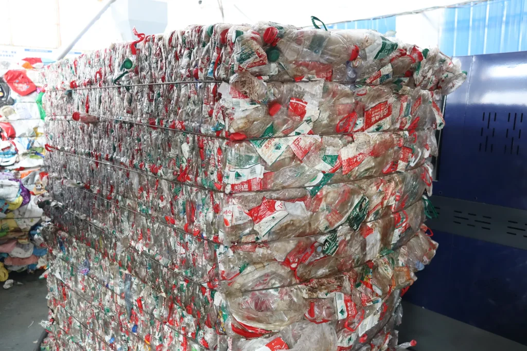PET bottle bales delivered to the washing line