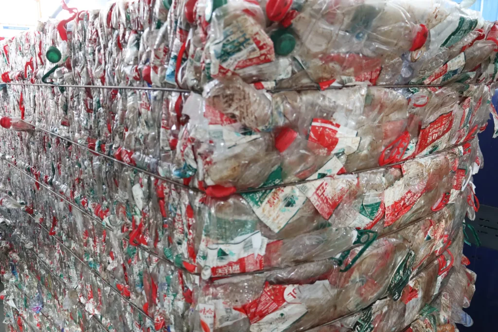 PET bottle bale close up before washing
