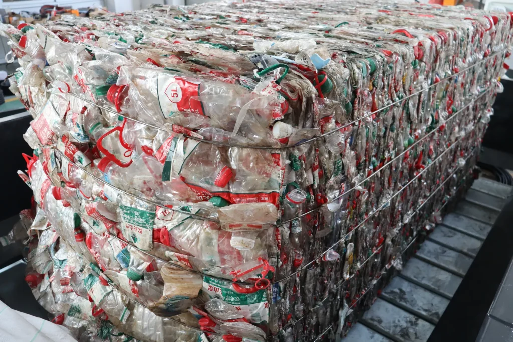PET bottles on the sorting conveyor