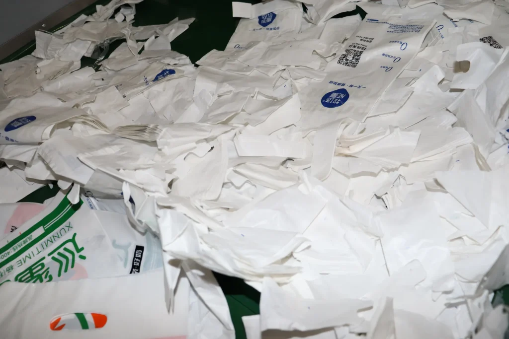 Waste PE film scraps before pelletizing