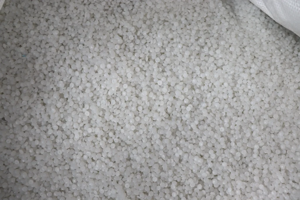 White recycled pellets after pelletizing