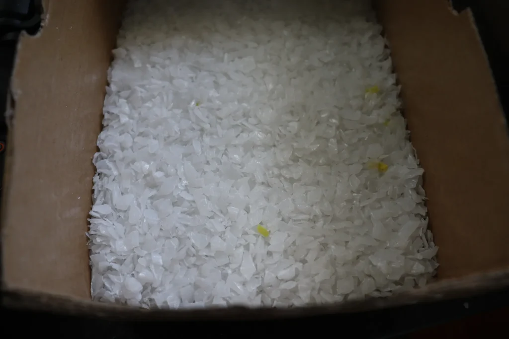 White HDPE PP flakes before pelletizing