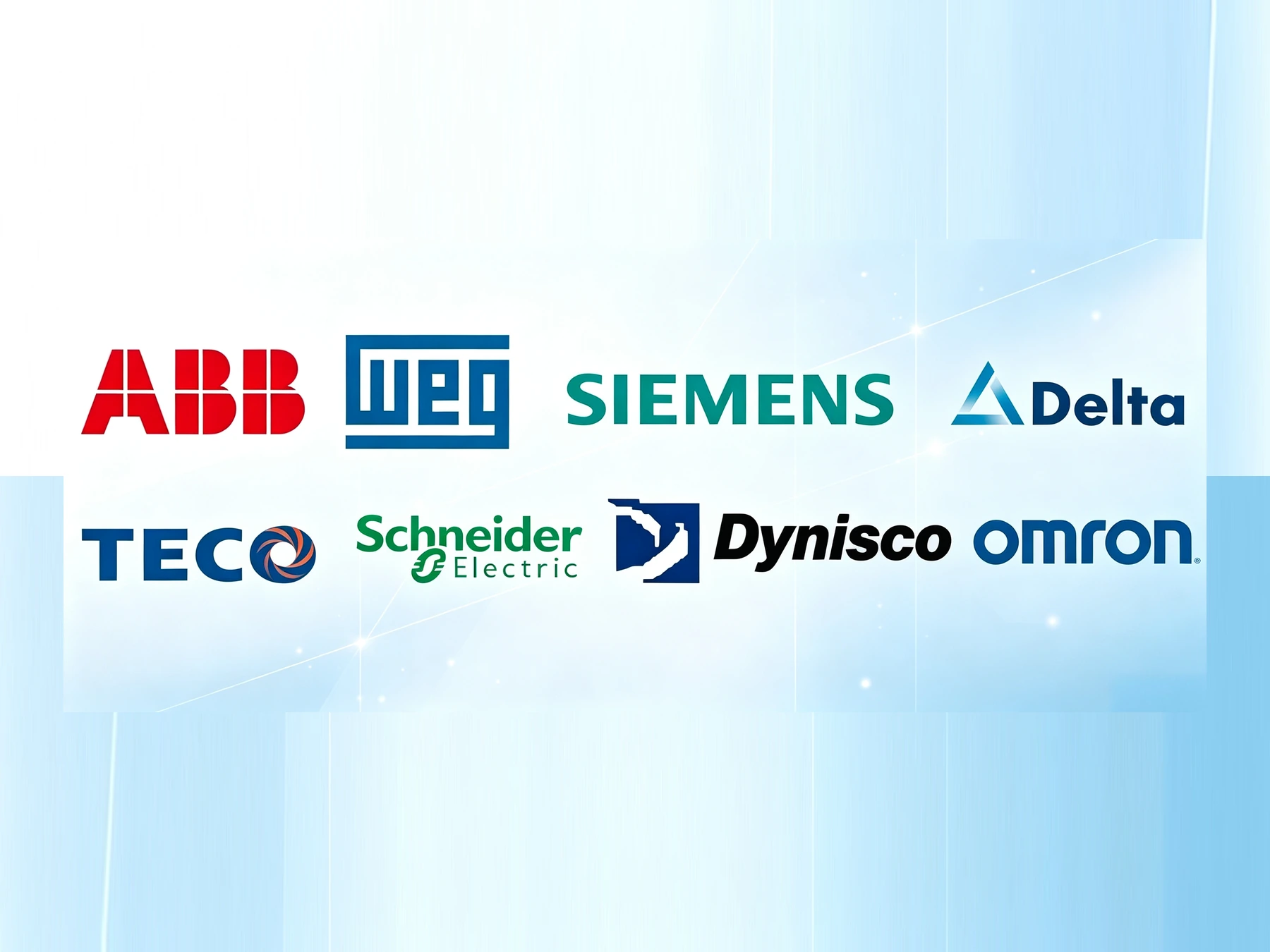 Electrical, drive and control components from named international brands: ABB, WEG, Siemens, Delta, TECO, Schneider, Dynisco and Omron